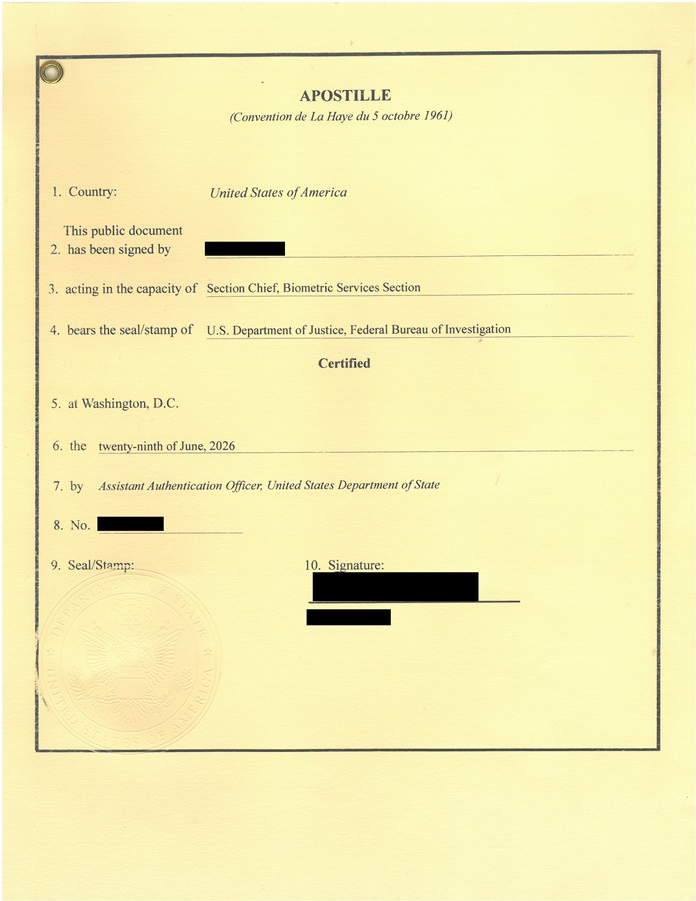 US Department of State Apostille Sample